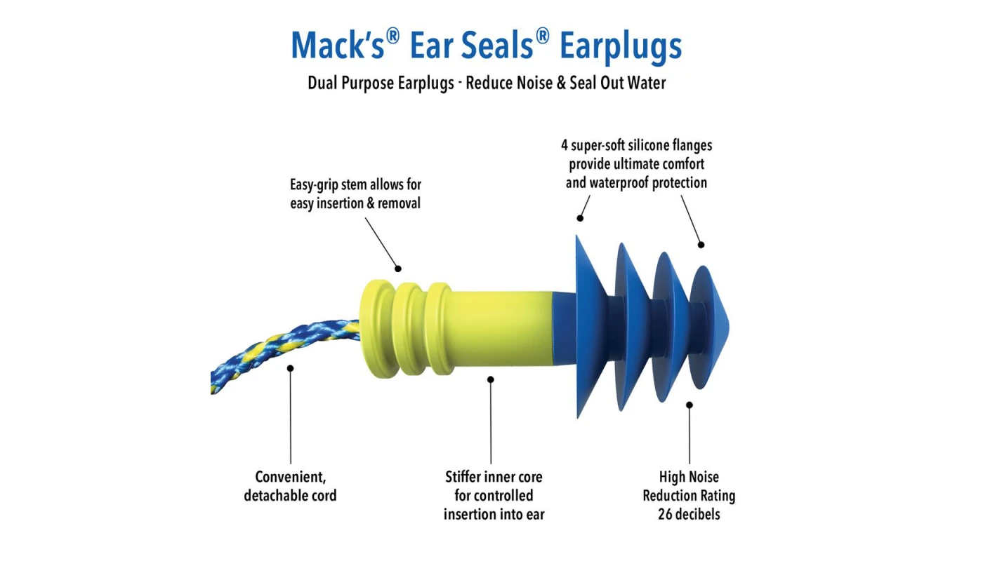 Mack's Ear Seals : Bouchons d'Oreille (-27 décibels) et Anti Eau